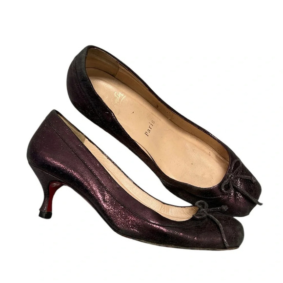 Christian Louboutin Shoes - Christian Louboutin Purple Sparkle Kitten Heel Ballet Heels, size 37